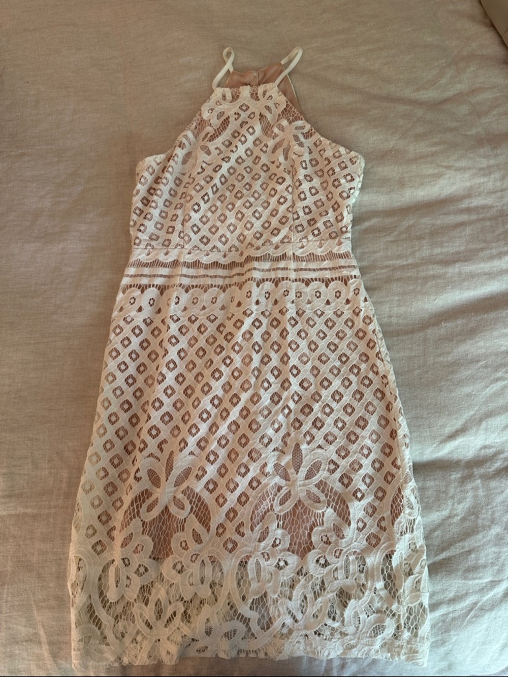 Lulu's Blush Lace Halter Midi Dress